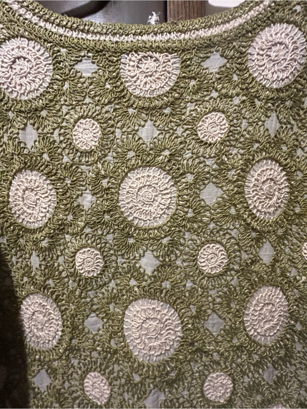 Cato Top Womens 14/16W Plus Green Scoop Neck Puff Sleeve Crochet Boho NWT - Picture 5 of 9